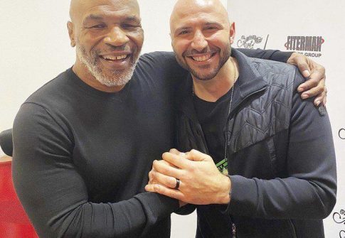 Former boxing world heavyweight champion Mike Tyson, left, is pictured recently with former Lockport gym owner and WKA Cruiserweight Champion of the World Amer Abdallah of Las Vegas.